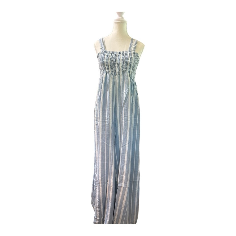 Tractr Blue & White Striped Wide-Leg Jumpsuit – Size 12/31